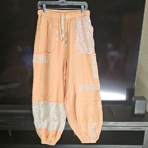 POL Peach Lace Accent Joggers